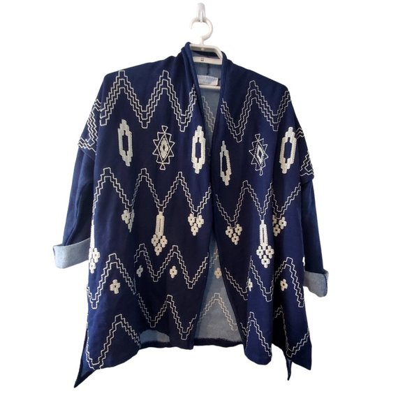 Bleu Bayou Jackets & Blazers - Bleu Bayou cardigan knit jacket womens XL blue embroidered tribal